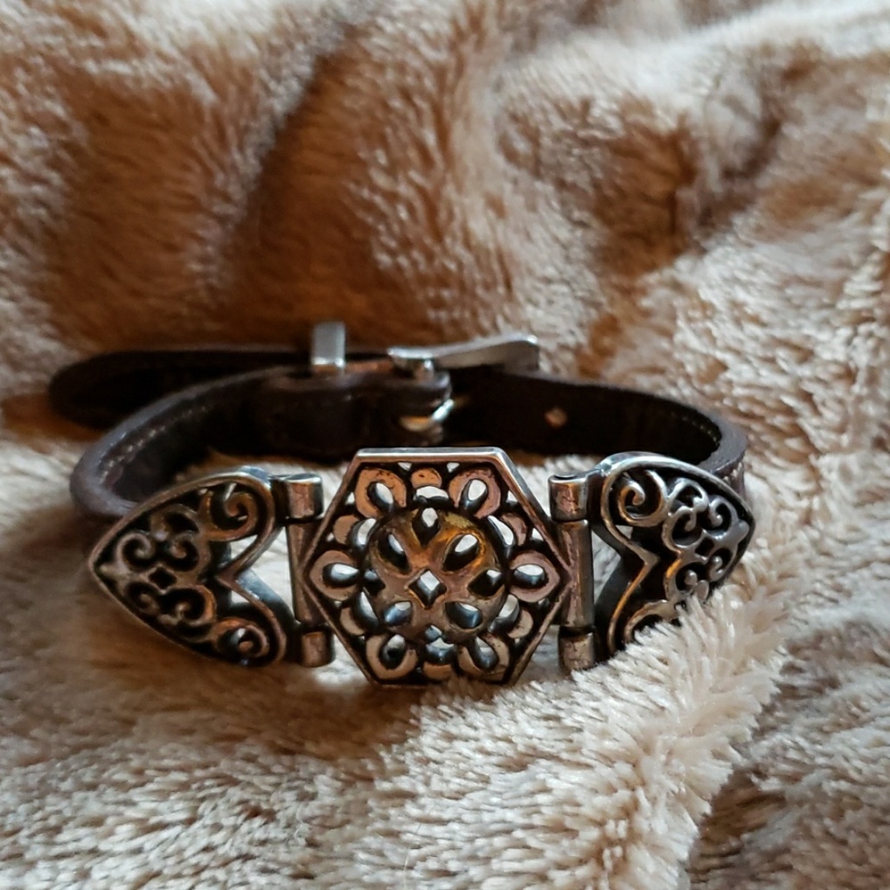 Vintage boho leather and metal buckle bracelet